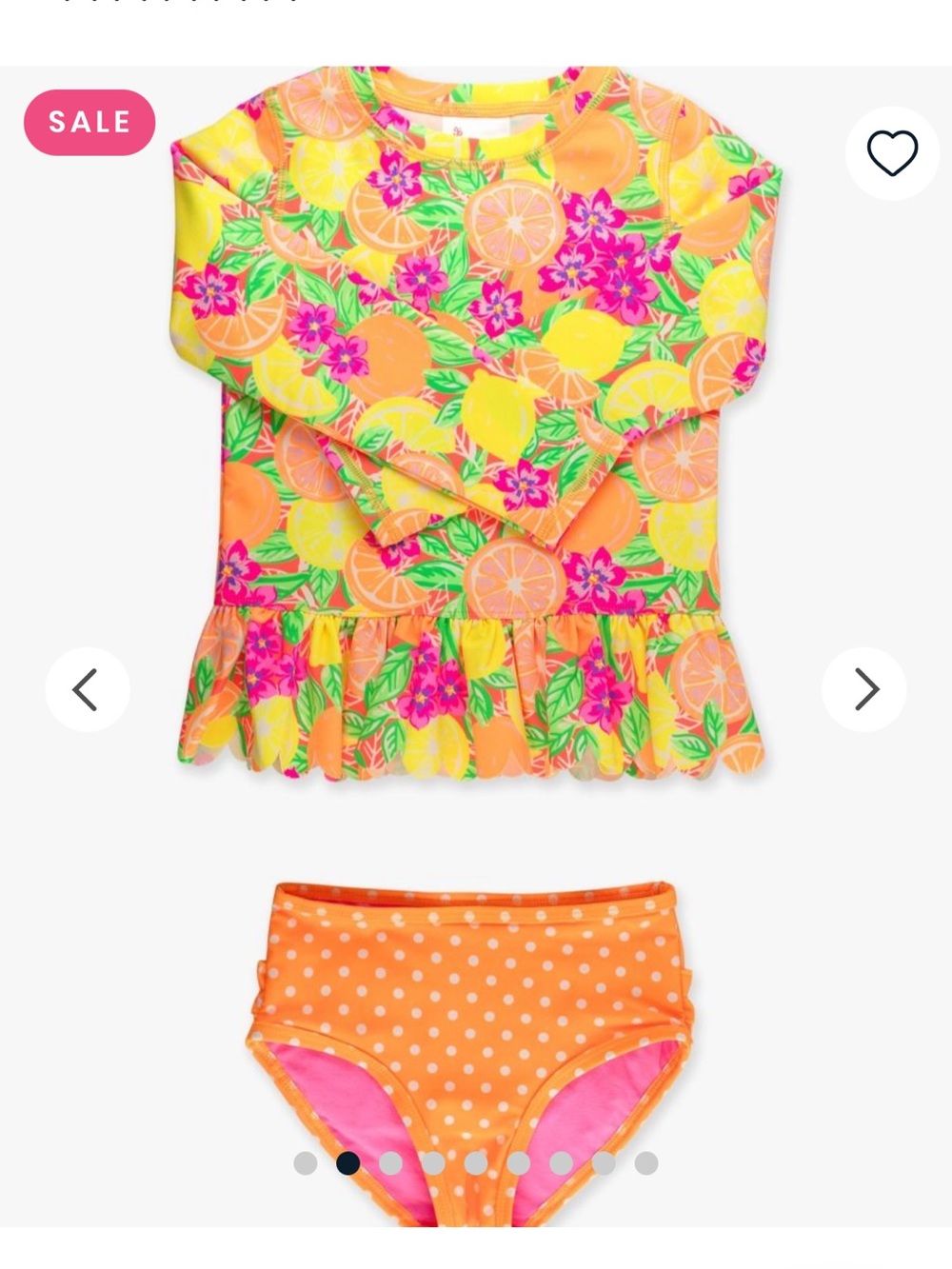 Ruffle Butts Citrus Floral Long-Sleeve Rashguard Set - Yellow, Orange & Pink